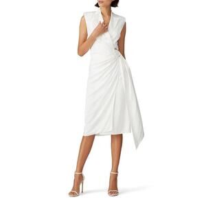 Jay Godfrey Gino Dress Sleeveless V-Neck Belted Knee-Length Wrap Satin White 4